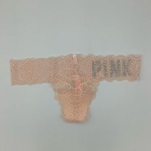 New Victoria’s Secret PINK Lace Thong w/Bling Logo Thong Panties - XSmall